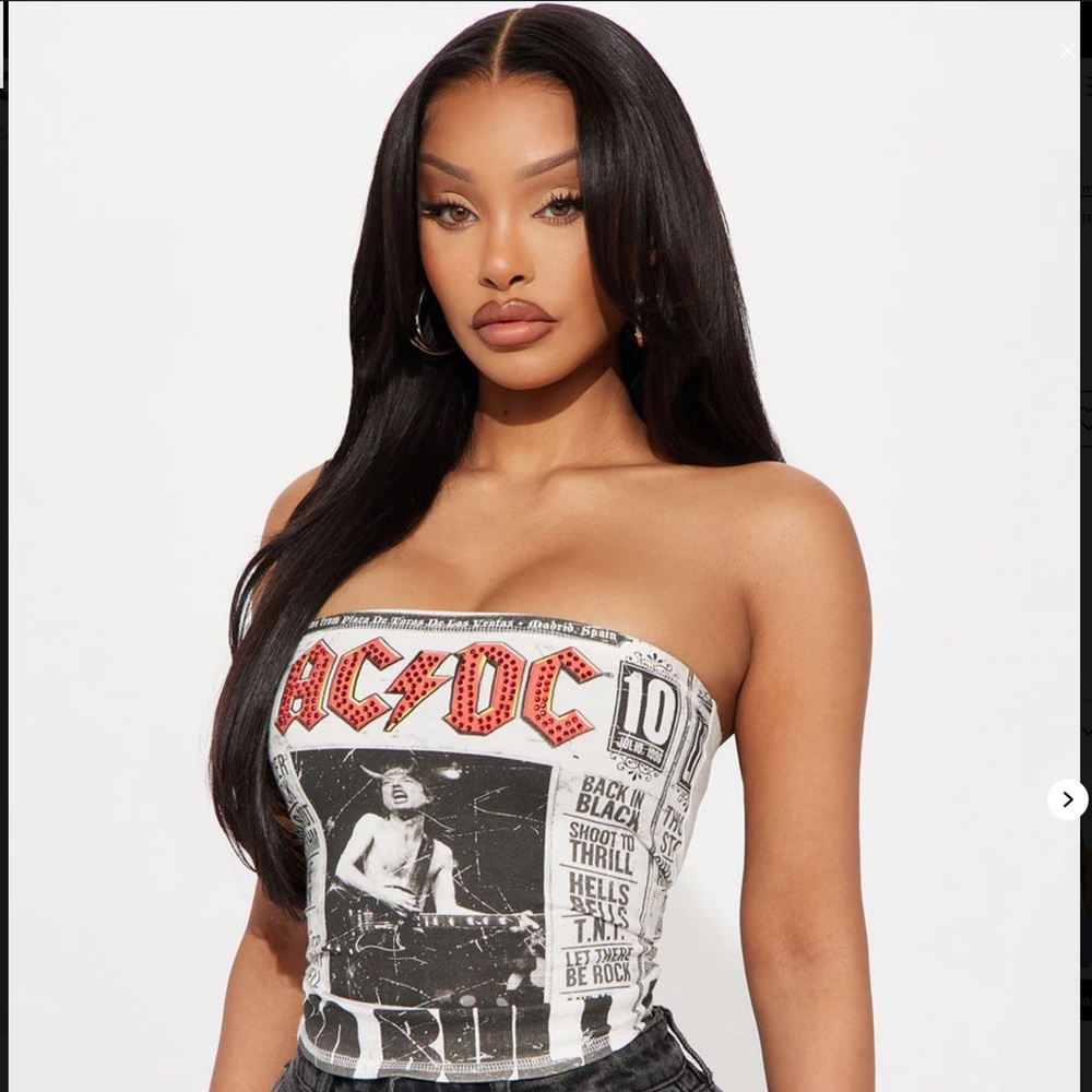 ACDC No Bull Rhinestone Tube Top - White